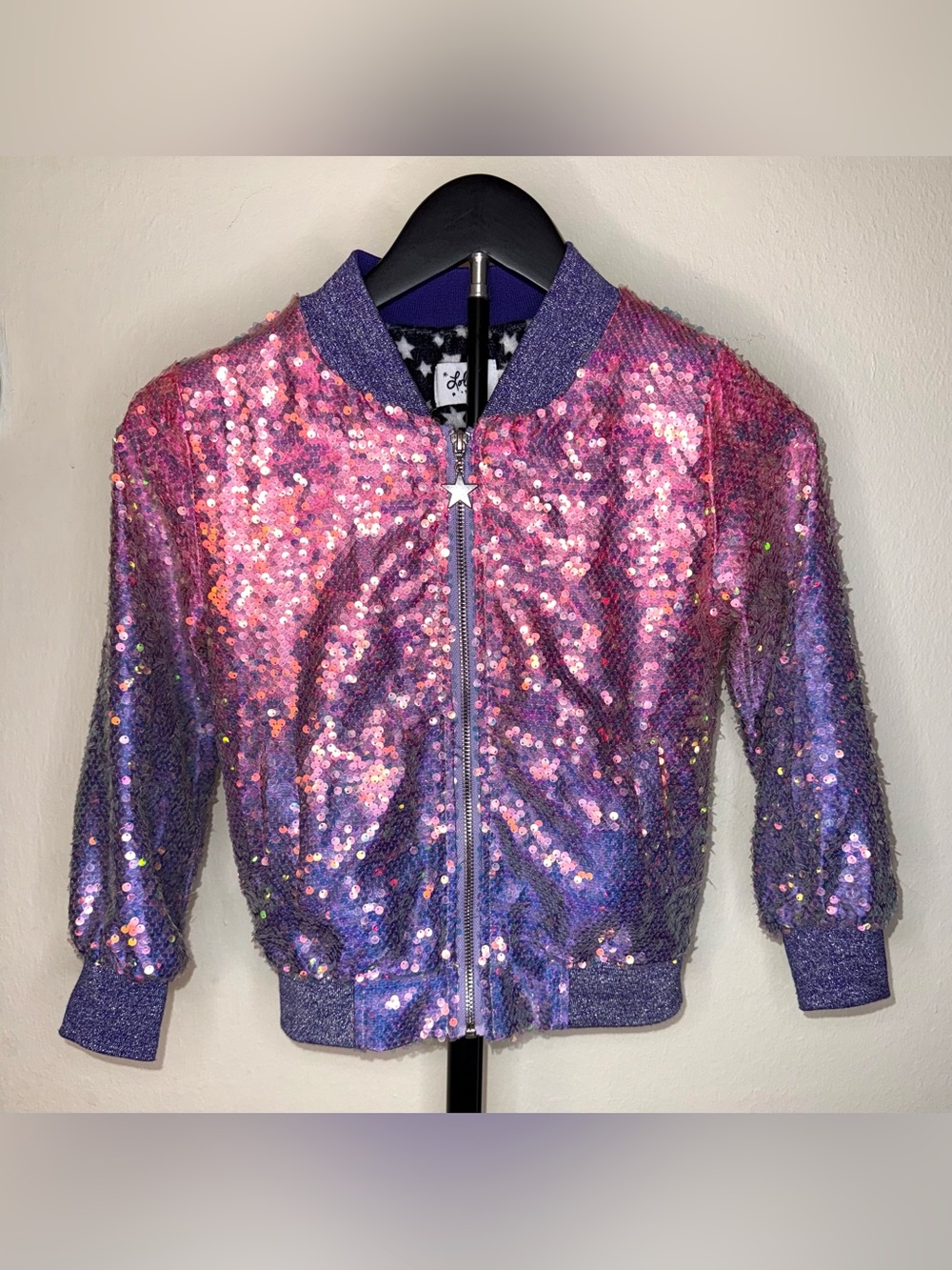 Lavender Haze Sequin Bomber by Lola + The Boys, size 6, EUC